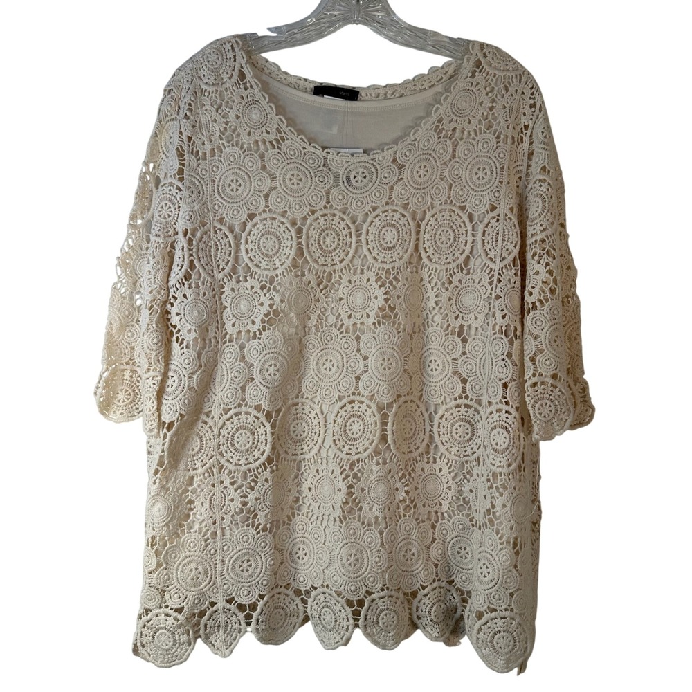 Jennie & Marlis Cream Crochet Lace Floral Top XL‎ New